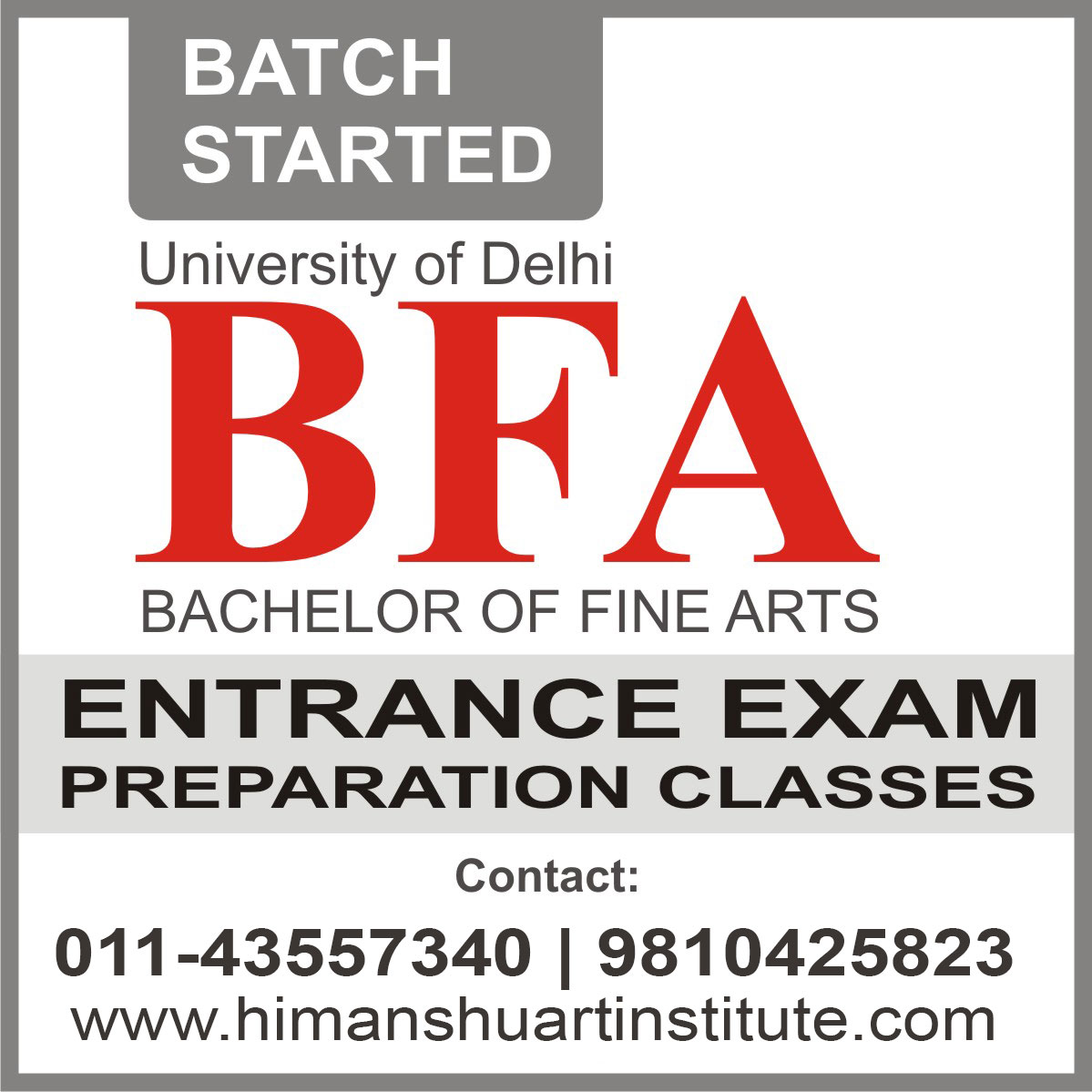 BFA Entrance Exam Preparation Classes in Delhi