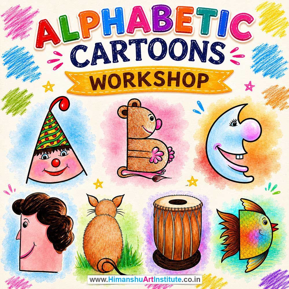 Alphabetic Cartoons Workshop for Kids and Children in Delhi, Online Alphabetic Cartoons Workshp for Kds, Best Art & Craft Workshop for Children near Me