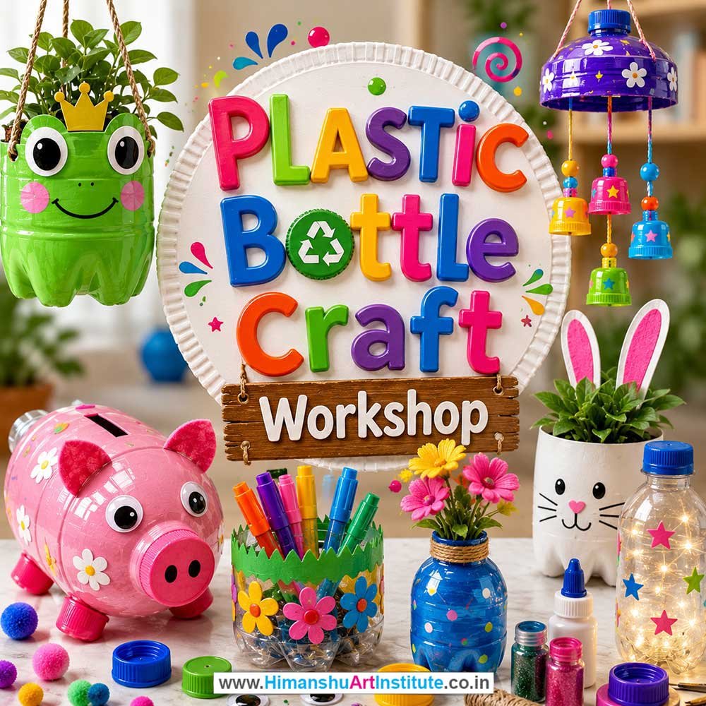 Plastic Bottle Craft Workshop for Kids and Children in Delhi, Online Plastic Bottle Craft Workshp for Kds, Best Art & Craft Workshop for Children near Me