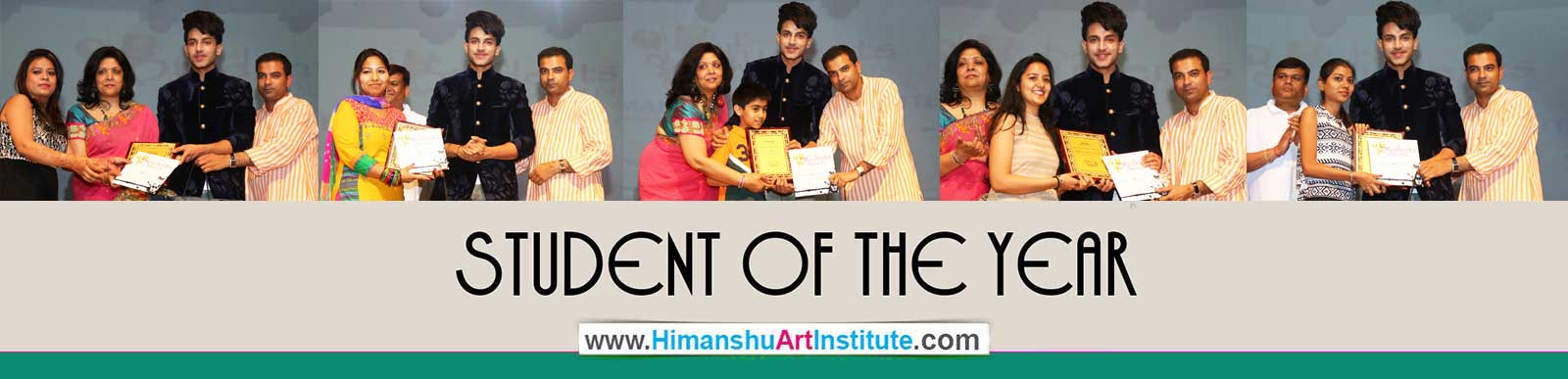 Students of the Year - Mamta Harit was Awarded Best Student for Art & Crafts 2014, Kartika Mourya was Awarded Best Student for Fine Arts 2014, Sangeeta Saini was Awarded Best Student for Fine Arts, and Aryan Garoo was Awarded Best Student for Drawing & Painting 2014 at Himanshu Art Institute